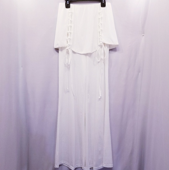 Wide Leg Pants Cozy Chic Lace Up Peplum - Picture 4 of 7